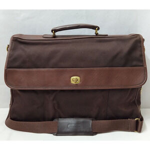 Coach Brown Nylon Leather Turnlock Briefcase Messenger Crossbody Bag - Vintage